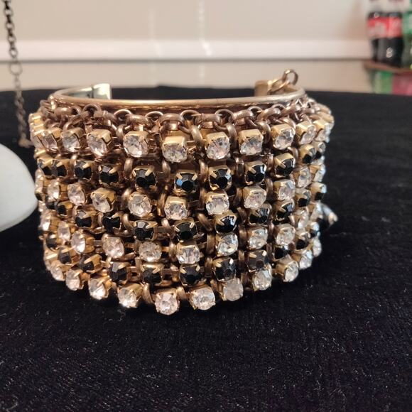 Iris Apfel & Bajalia Black & Clear Rhinestone Gold Toned Cuff Bracelet - Picture 9 of 14
